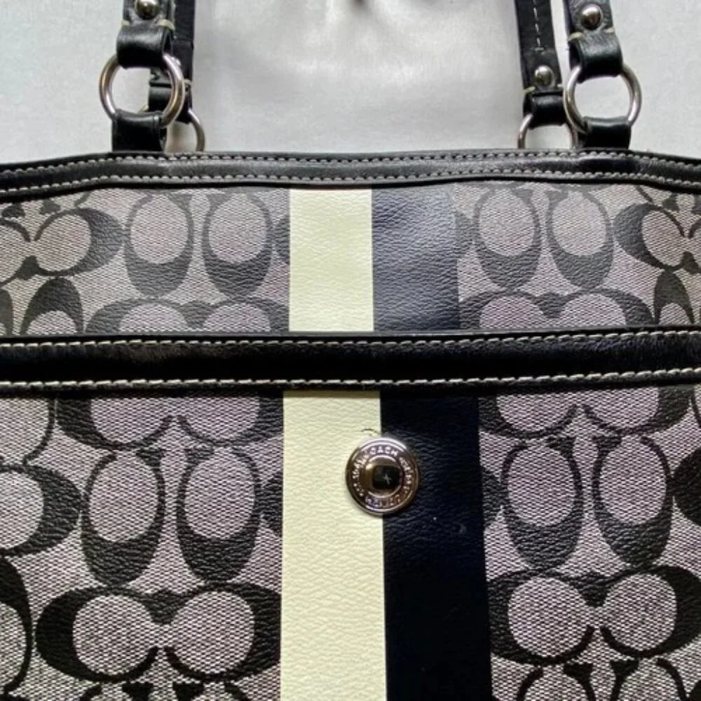 Coach Chelsea Heritage Tote F14475 Large Black‎ Signature Stripe Baby Bag Purse
